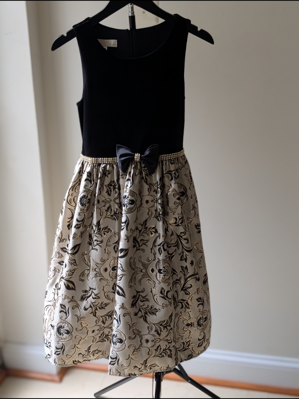 American Princess Black and Gold Floral Brocade Girls' Formal Dress